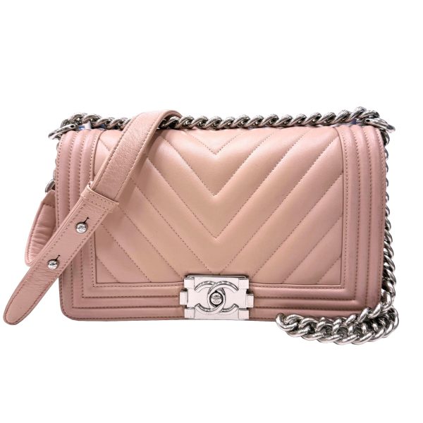 imgrc0095518309 CHANEL Boy Chanel V Stitch Chain Shoulder Lambskin Pink Beige