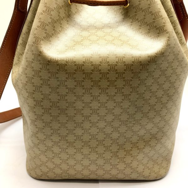 imgrc0095577021 CELINE Drawstring Shoulder Bag Macadam PVC Leather Beige Light Brown