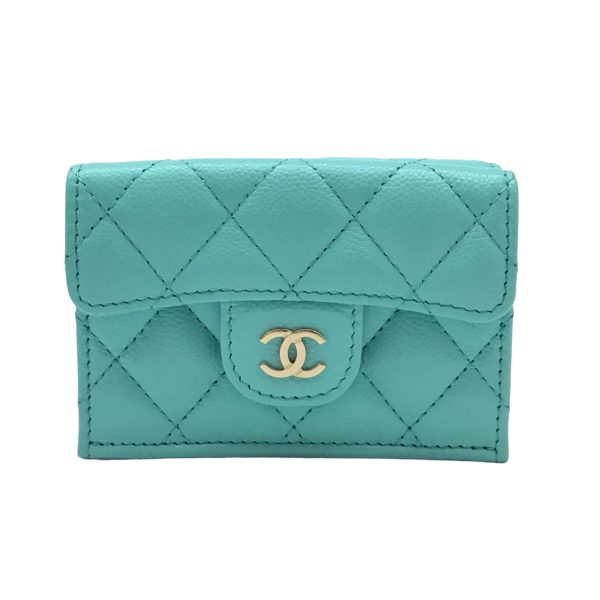 imgrc0095583751 CHANEL Compact Trifold Wallet Caviar Skin Light Blue