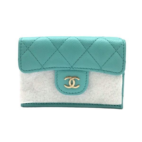 imgrc0095583752 CHANEL Compact Trifold Wallet Caviar Skin Light Blue