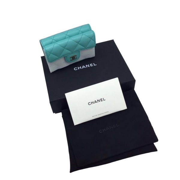 imgrc0095583761 CHANEL Compact Trifold Wallet Caviar Skin Light Blue