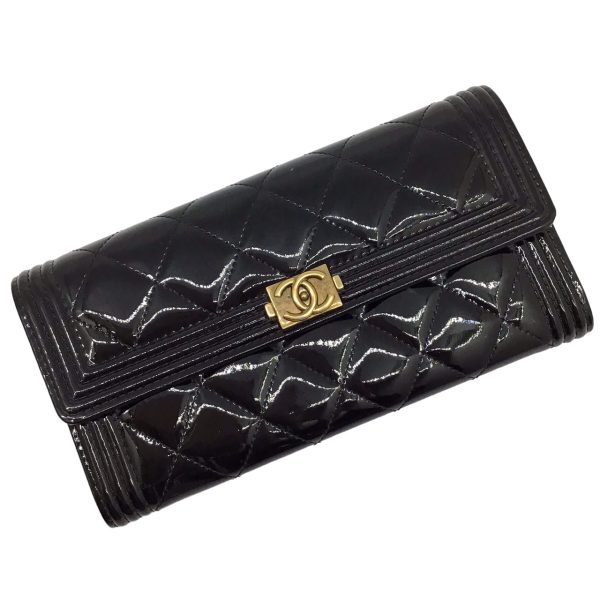 imgrc0095654222 CHANEL Boy Long Flap Wallet Enamel Black