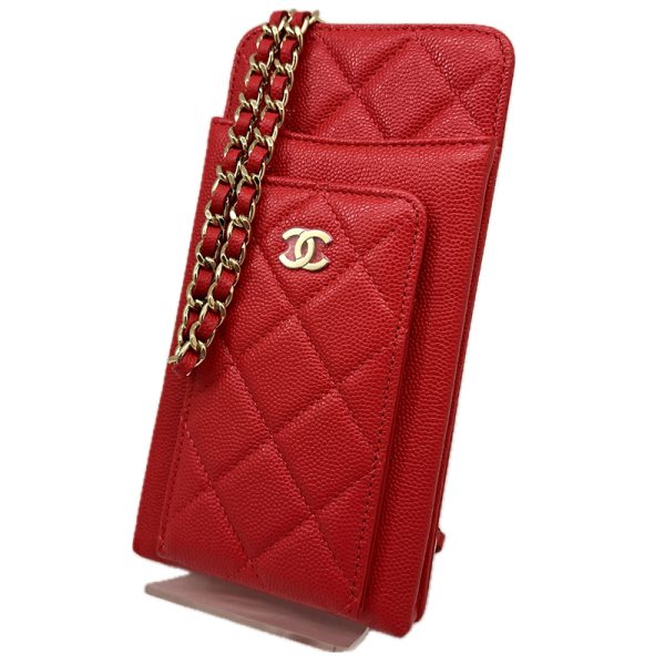 imgrc0095674117 CHANEL Smartphone Case Chain Shoulder Bag Caviar Skin Red