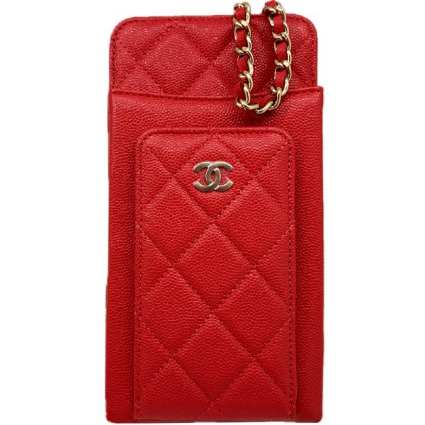 imgrc0095674118 CHANEL Smartphone Case Chain Shoulder Bag Caviar Skin Red