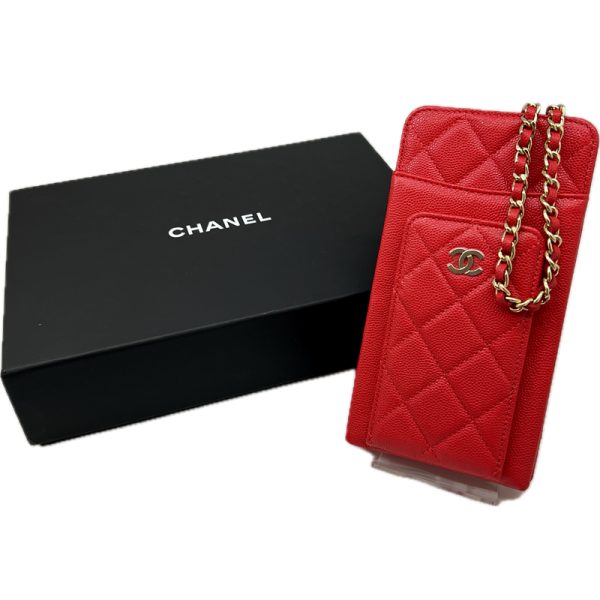 imgrc0095674123 CHANEL Smartphone Case Chain Shoulder Bag Caviar Skin Red