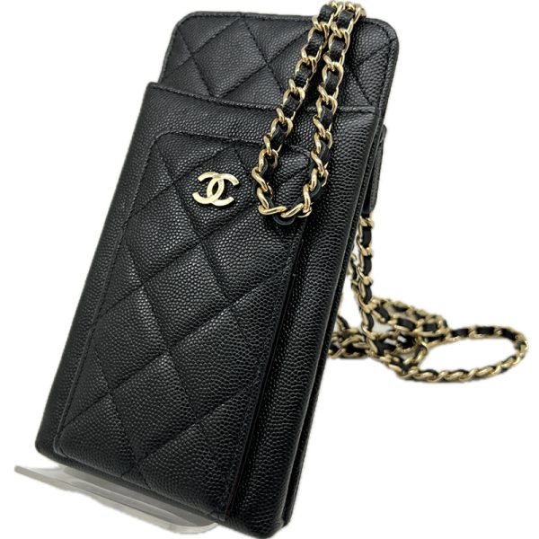 imgrc0095674165 CHANEL Smartphone Case Chain Shoulder Bag Caviar Skin Black