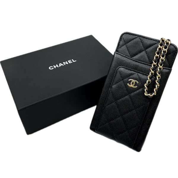 imgrc0095674172 CHANEL Smartphone Case Chain Shoulder Bag Caviar Skin Black