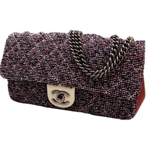 imgrc0095697136 CHANEL Matelasse Tweed Chain Shoulder Bag Navy Red White