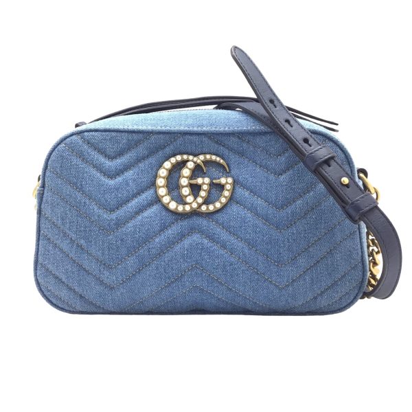 imgrc0095734072 GUCCI GG Marmont Denim Shoulder Bag Blue