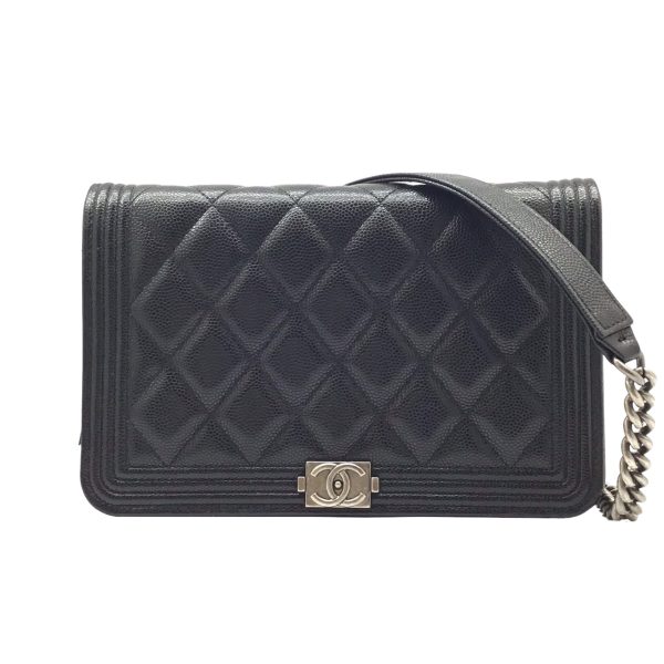 imgrc0096011376 CHANEL Boy Chain Wallet Caviar Skin Black