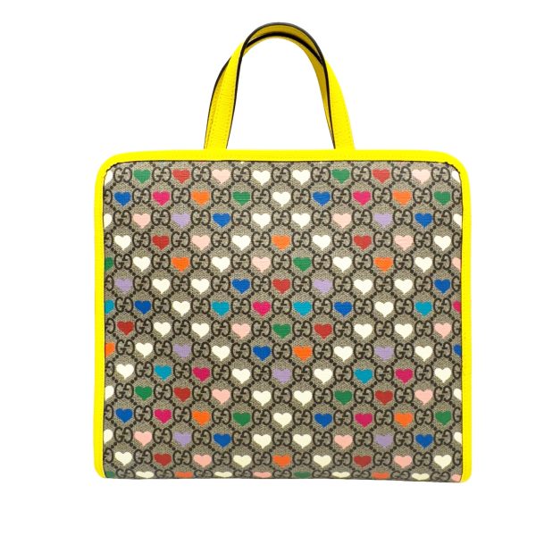 imgrc0096027221 GUCCI GG Supreme Heart Print Tote Bag PVC Leather Yellow