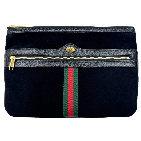 imgrc0096067380 GUCCI Ophidia Clutch Bag Sherry Line Suede Leather Black