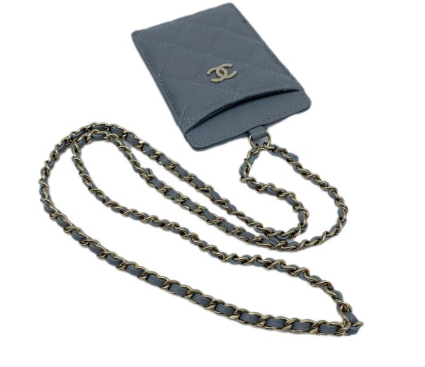 created by Background Eraser CHANEL Chain Card Case Caviar Skin Gray