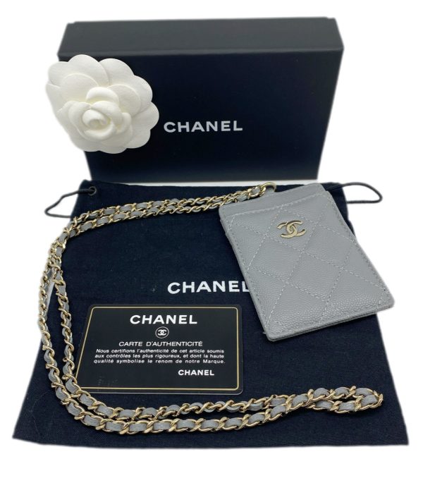 created by Background Eraser CHANEL Chain Card Case Caviar Skin Gray