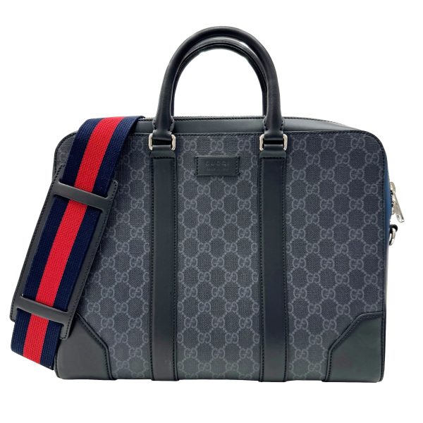 imgrc0096118207 GUCCI GG Supreme Canvas Briefcase Business Bag Gray Black