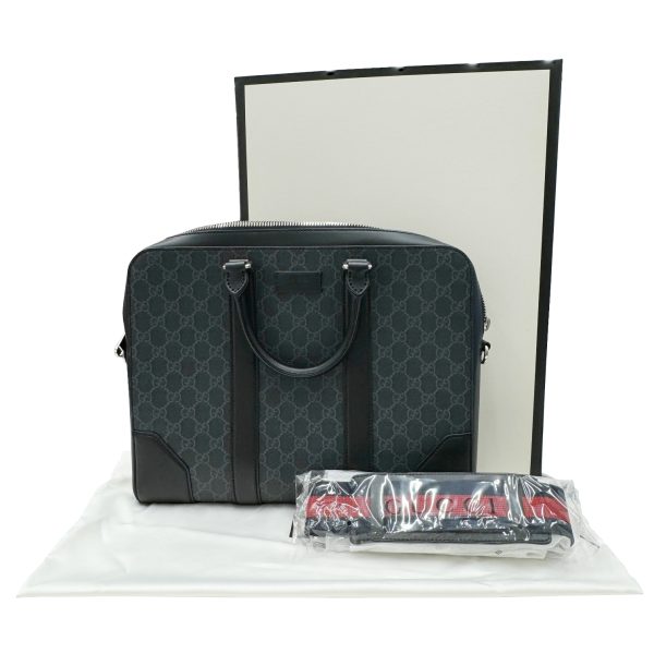 imgrc0096118218 GUCCI GG Supreme Canvas Briefcase Business Bag Gray Black