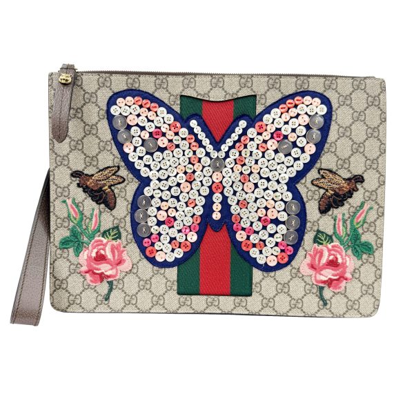 imgrc0096154636 GUCCI GG Supreme Clutch Bag Butterfly Motif PVC Leather