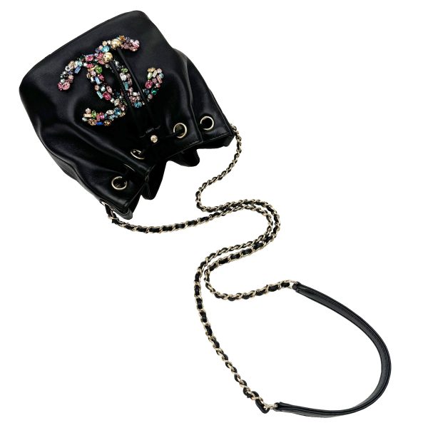 imgrc0096170699 CHANEL Cocomark Drawstring Bag Calf Black