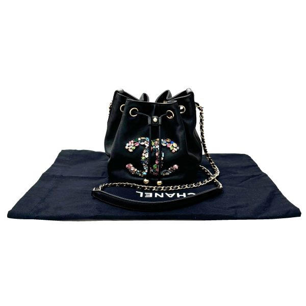 imgrc0096170702 CHANEL Cocomark Drawstring Bag Calf Black