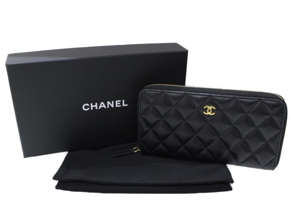 imgrc0096422268 Chanel Round Zipper Long Wallet Matelasse Black