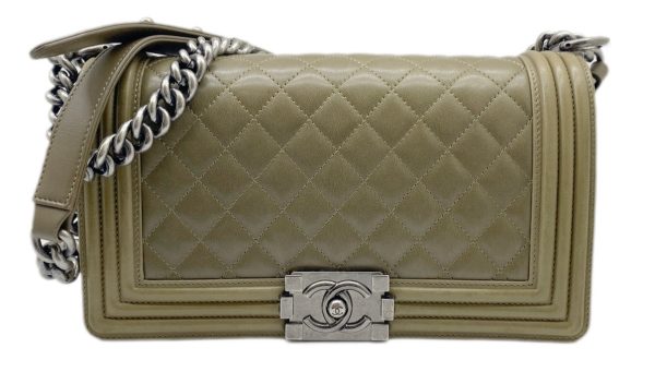 created by Background Eraser CHANEL Boy Chain Shoulder Bag Lambskin Khaki Green