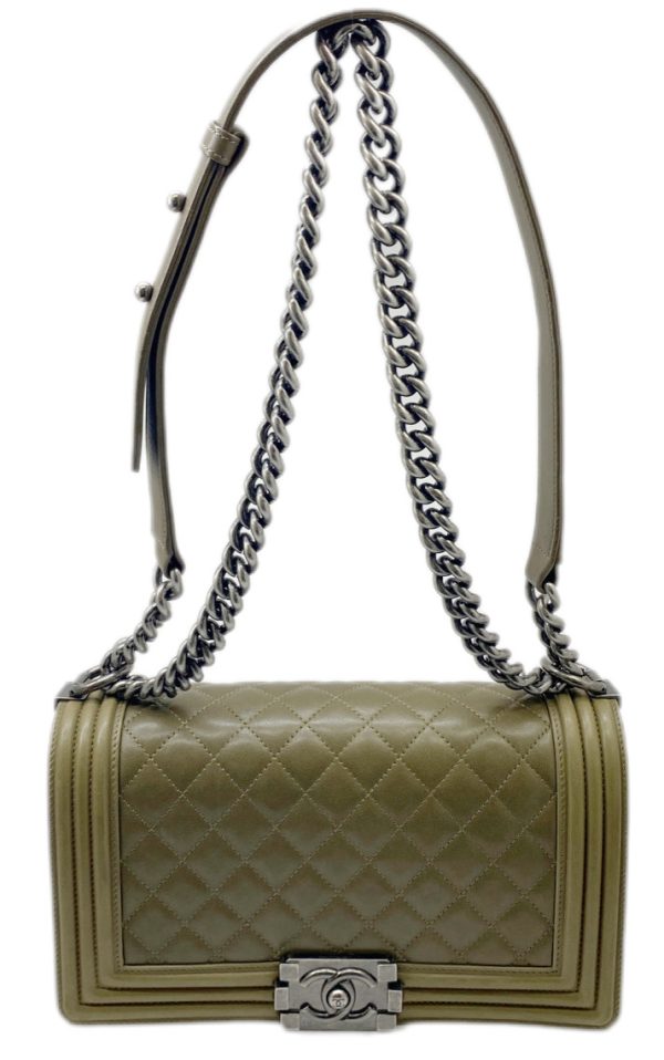 created by Background Eraser CHANEL Boy Chain Shoulder Bag Lambskin Khaki Green