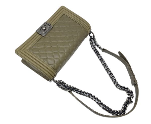 created by Background Eraser CHANEL Boy Chain Shoulder Bag Lambskin Khaki Green