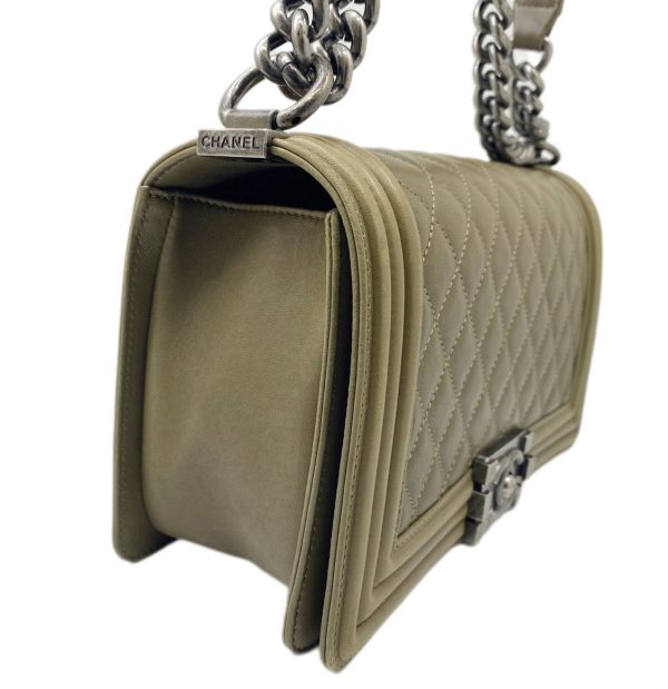 created by Background Eraser CHANEL Boy Chain Shoulder Bag Lambskin Khaki Green