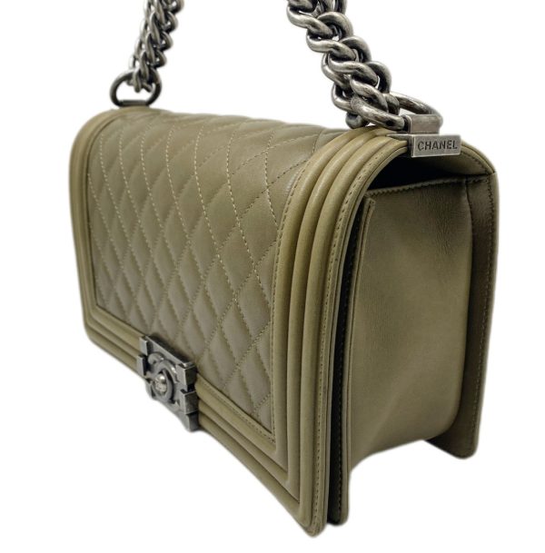 created by Background Eraser CHANEL Boy Chain Shoulder Bag Lambskin Khaki Green