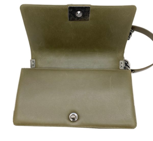 created by Background Eraser CHANEL Boy Chain Shoulder Bag Lambskin Khaki Green