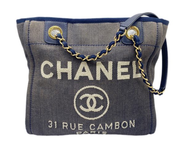 created by Background Eraser CHANEL Deauville PM Tote Bag Denim Navy