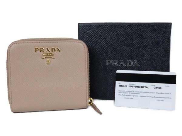 imgrc0096502612 Prada Saffiano Bifold Compact Wallet Beige