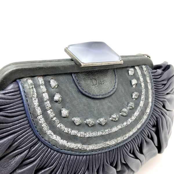 imgrc0096827878 Christian Dior Clutch Bag Leather Navy Black