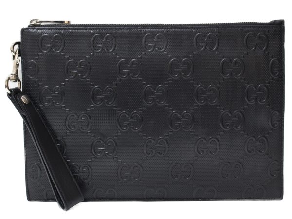 imgrc0096920610 Gucci GG Embossed Clutch Bag Leather Black