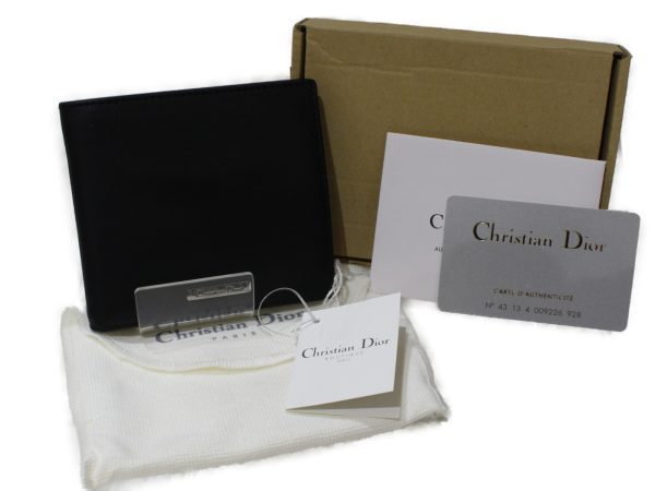 imgrc0097747476 Christian Dior Logo Plate Compact Wallet Black