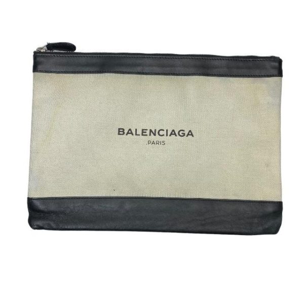 imgrc0113721056 Balenciaga Navy Clip Clutch Bag Canvas Black Ivory