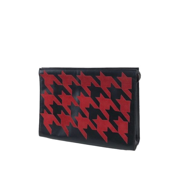 imgrc0119374925 Celine Houndstooth Arc de Triomphe Charm Leather Clutch Bag Black