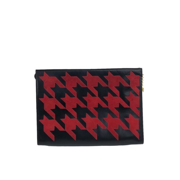 imgrc0119374936 Celine Houndstooth Arc de Triomphe Charm Leather Clutch Bag Black