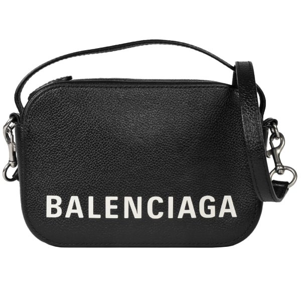 itnn7j71aayw 01 Balenciaga Logo Camera Leather Shoulder Bag Black