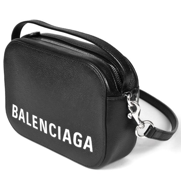 itnn7j71aayw 02 Balenciaga Logo Camera Leather Shoulder Bag Black