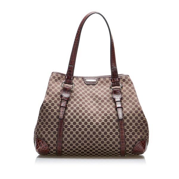 j2ox2qvadgdpatvt 1 Celine Macadam Crocodile Embossed Tote Brown Canvas