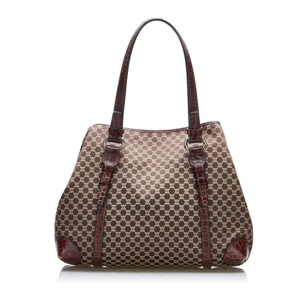 j2ox2qvadgdpatvt 3 Celine Macadam Crocodile Embossed Tote Brown Canvas