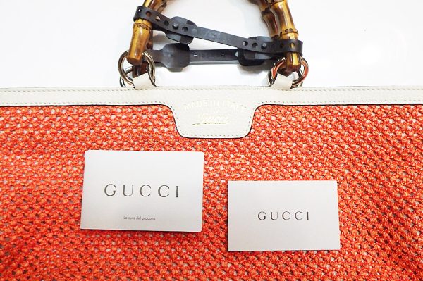 j5261 10 Gucci Bamboo Straw Leather Tote Bag Orange