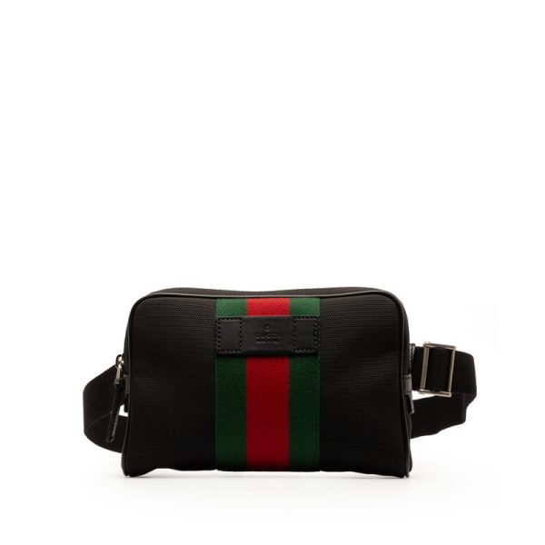 jo4ouwbe7zzycse4 1 Gucci Sherry Line Waist Pouch Body Bag Black Canvas Leather