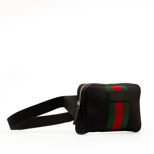 jo4ouwbe7zzycse4 2 Gucci Sherry Line Waist Pouch Body Bag Black Canvas Leather