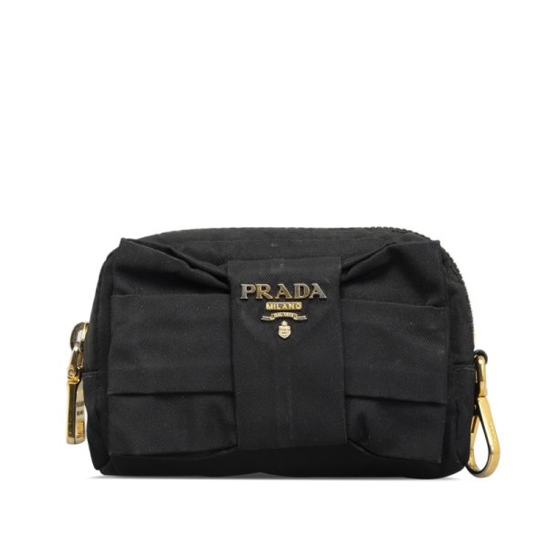 jul4elwdgrq428be 1 Prada Ribbon Pouch Black Nylon