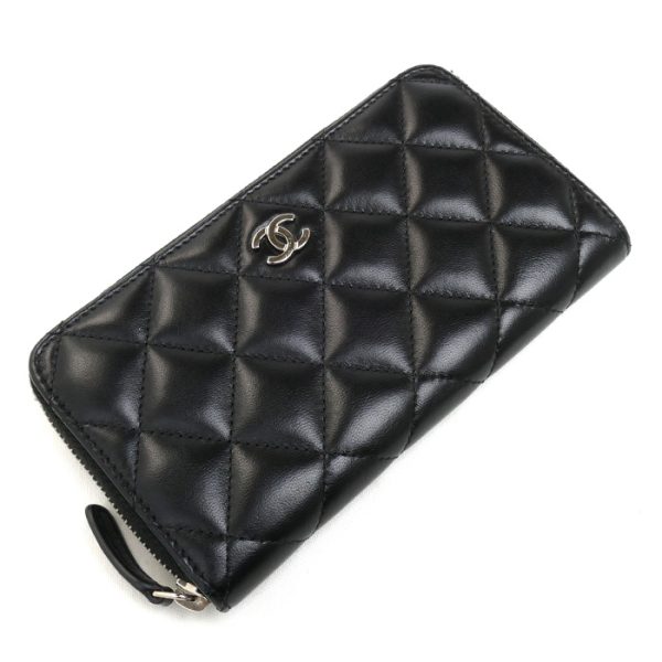 k23 3091 1 1 CHANEL Matelasse Zip Long Compact Wallet Black