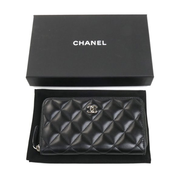 k23 3091 1 7 CHANEL Matelasse Zip Long Compact Wallet Black