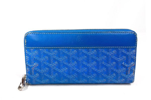 kdr5655 1 Goyard Coated Canvas Round Zipper Long Wallet Blue