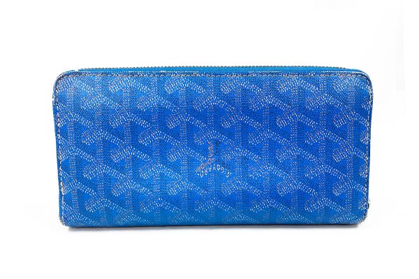 kdr5655 2 Goyard Coated Canvas Round Zipper Long Wallet Blue